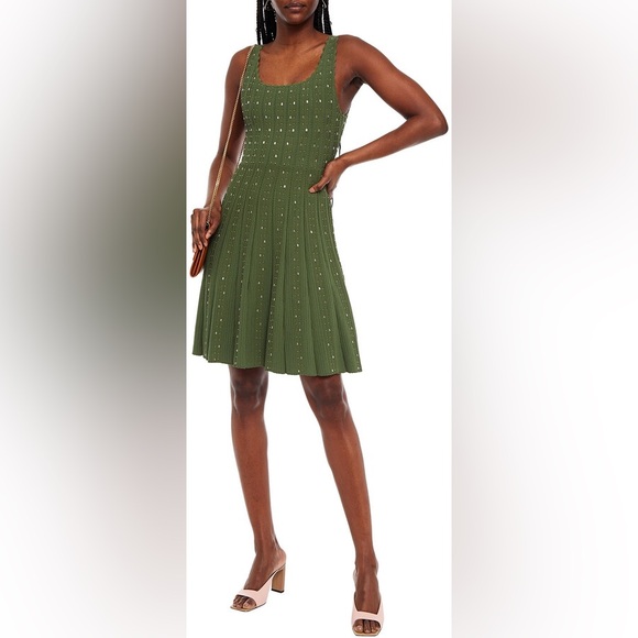Sandro Avah Beaded Sleeveless Knit Fit & Flare Pullover Mini Dress Green FR 36 - Picture 1 of 15